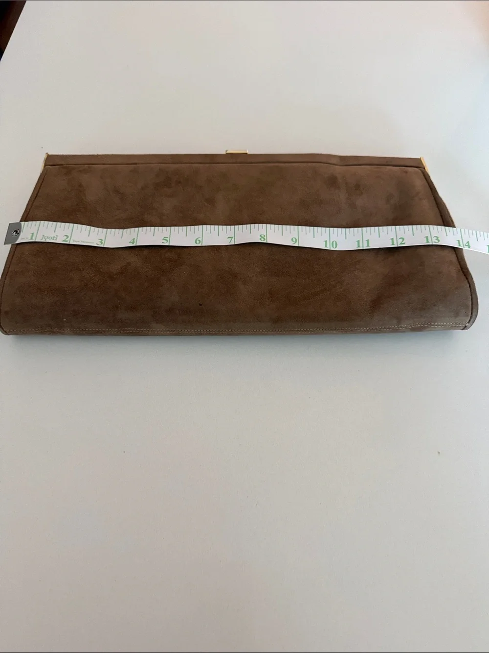 Brown Suede Clutch with Gold Accent